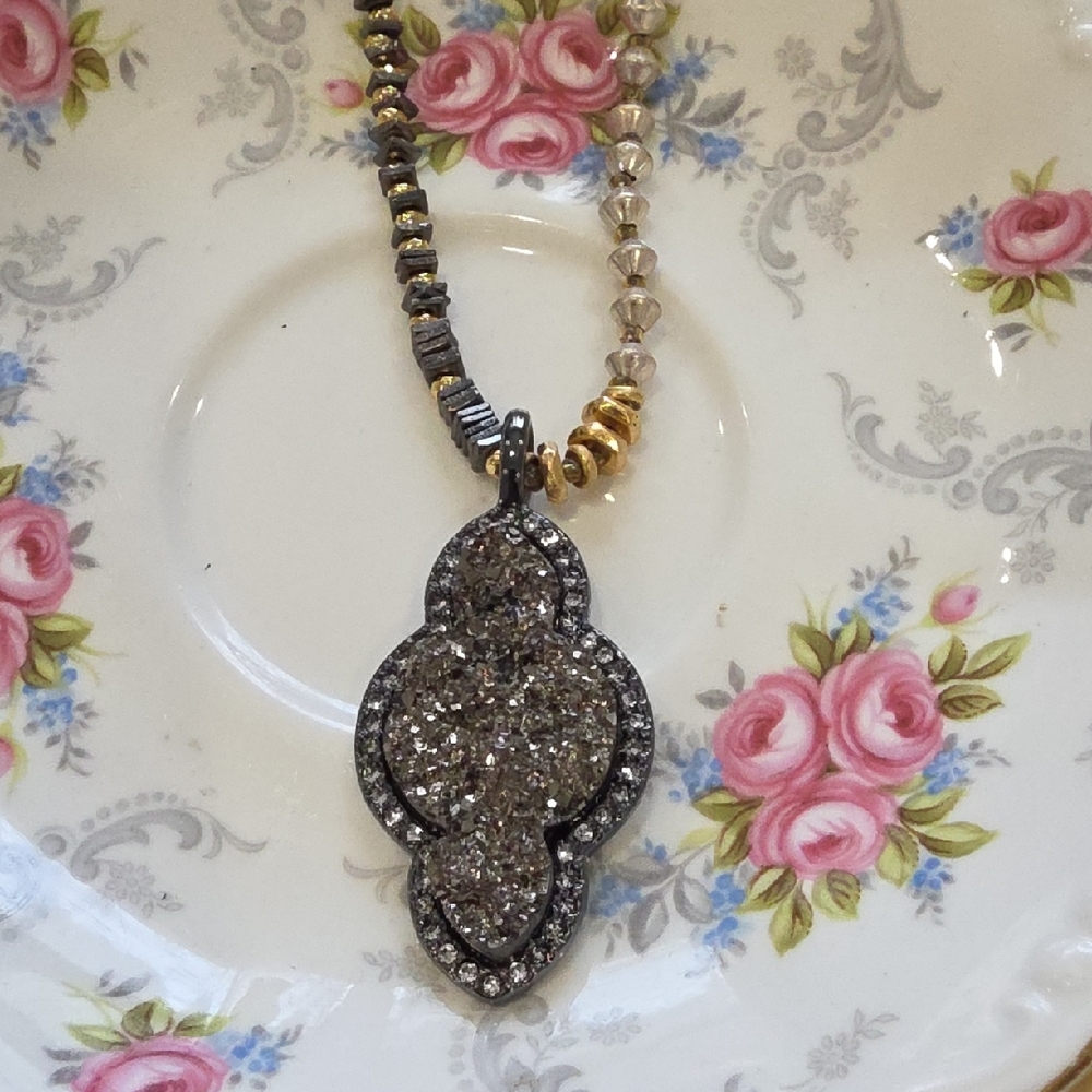 Stella & Dot Silver and Gold Pendant Necklace